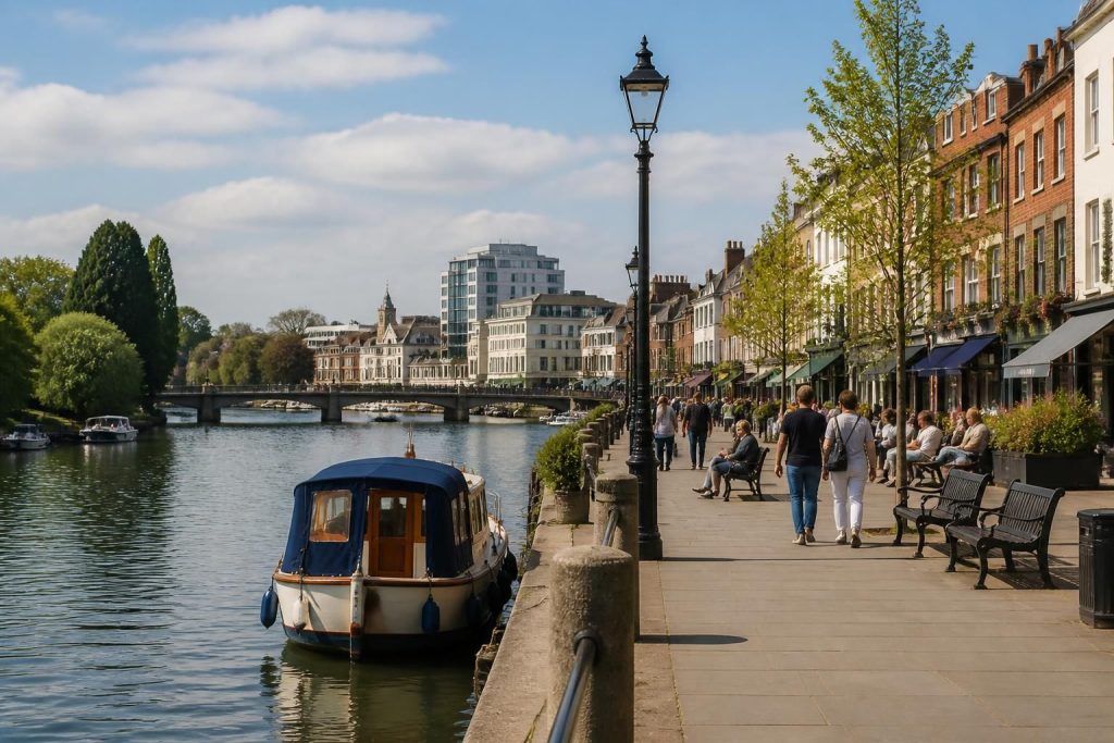 Riverside town center scene in Kingston upon Thames.
